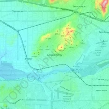 Jurupa Valley topographic map, elevation, terrain