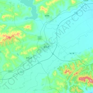 Mishan topographic map, elevation, terrain