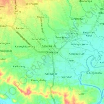 Sokaraja topographic map, elevation, terrain