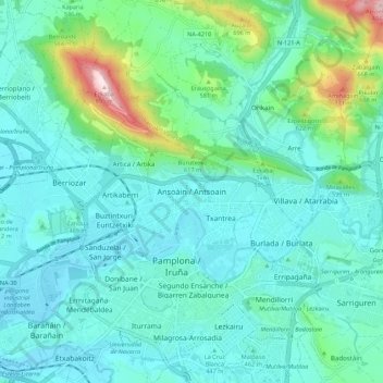 Ansoáin / Antsoain topographic map, elevation, terrain