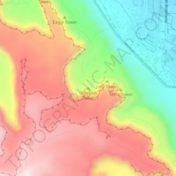 Oompah Tower topographic map, elevation, terrain