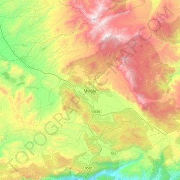 Muğla topographic map, elevation, terrain
