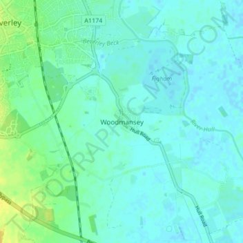 Woodmansey topographic map, elevation, terrain