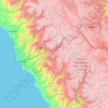 Huarochirí topographic map, elevation, terrain
