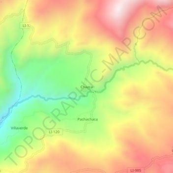 Chazca topographic map, elevation, terrain
