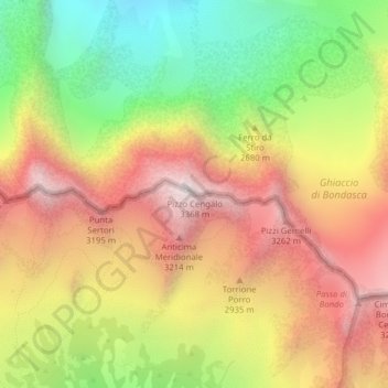 Pizzo Cengalo topographic map, elevation, terrain