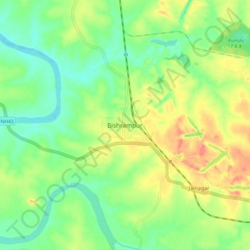 Bishrampur topographic map, elevation, terrain