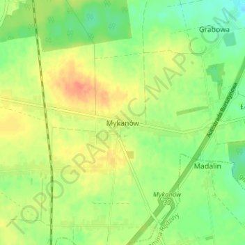 Mykanów topographic map, elevation, terrain