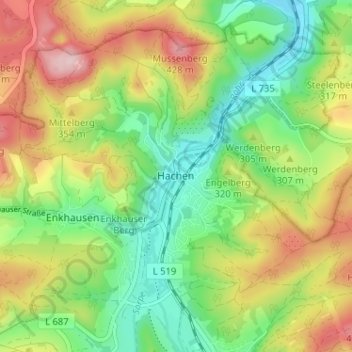 Hachen topographic map, elevation, terrain