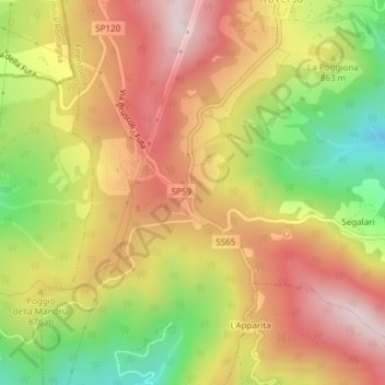 Passo della Futa topographic map, elevation, terrain