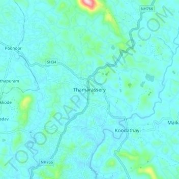 Thamarassery topographic map, elevation, terrain