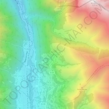 Cazaux-Dessus topographic map, elevation, terrain