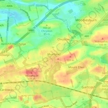 Muirhead topographic map, elevation, terrain