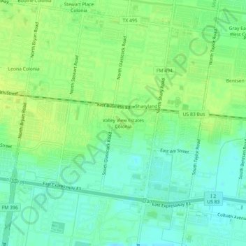 Valley View Estates Colonia topographic map, elevation, terrain