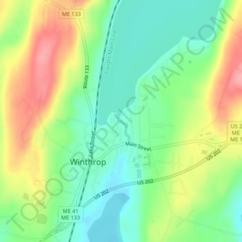 Maranacook Lake topographic map, elevation, terrain