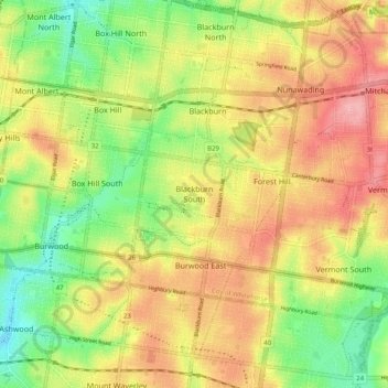 Blackburn South topographic map, elevation, terrain