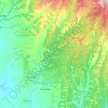 Melnik topographic map, elevation, terrain