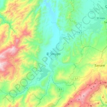 El Tocuyo topographic map, elevation, terrain
