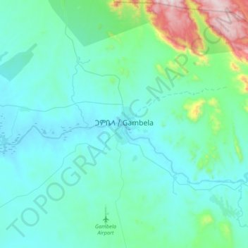 Gambela topographic map, elevation, terrain