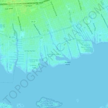 Copiague Harbor topographic map, elevation, terrain
