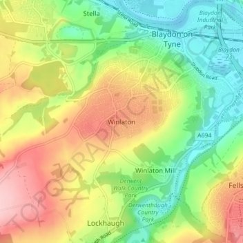 Winlaton topographic map, elevation, terrain