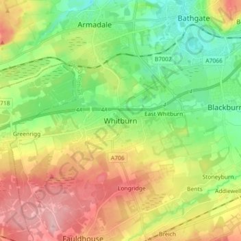 Whitburn topographic map, elevation, terrain