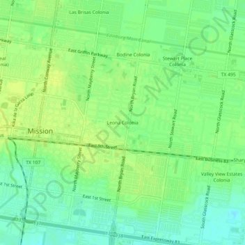 Leona Colonia topographic map, elevation, terrain