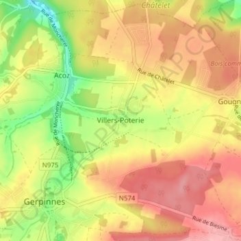 Villers-Poterie topographic map, elevation, terrain