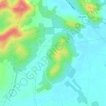 Monte Cayo topographic map, elevation, terrain
