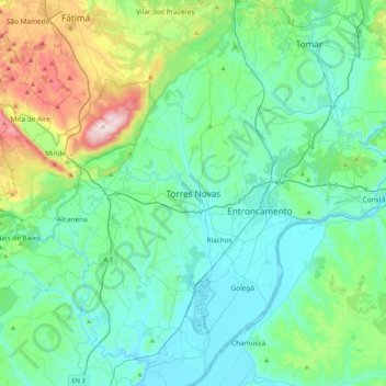 Torres Novas topographic map, elevation, terrain