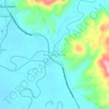 Bunawan Brook topographic map, elevation, terrain