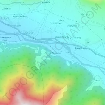 Akhall Najwan topographic map, elevation, terrain
