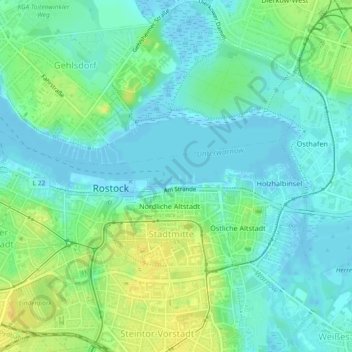 Stadthafen Rostock topographic map, elevation, terrain