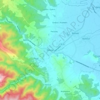 Shtime topographic map, elevation, terrain