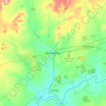 Klerksdorp topographic map, elevation, terrain