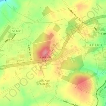 Luray Caverns topographic map, elevation, terrain