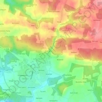 Pont de Rostervel topographic map, elevation, terrain