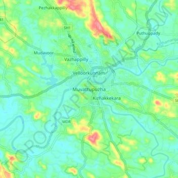 Muvattupuzha topographic map, elevation, terrain