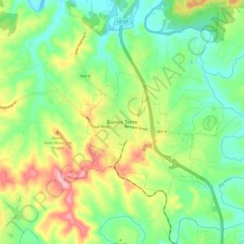 Bonne Terre topographic map, elevation, terrain