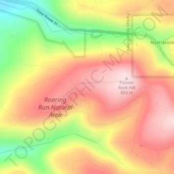 Roaring Run Natural Area topographic map, elevation, terrain