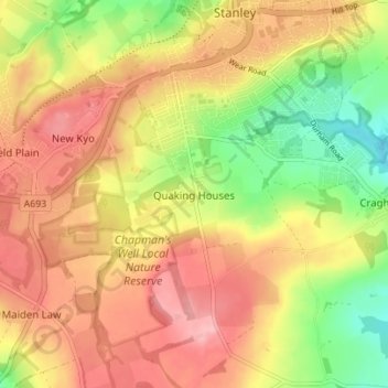 Quaking Houses topographic map, elevation, terrain