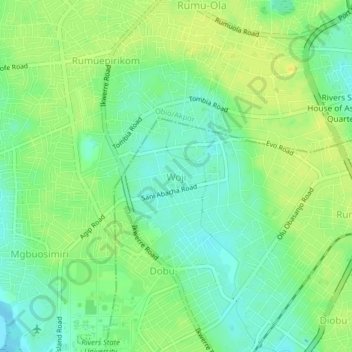 Woji topographic map, elevation, terrain