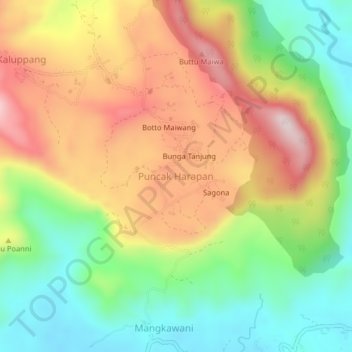 Puncak Harapan topographic map, elevation, terrain