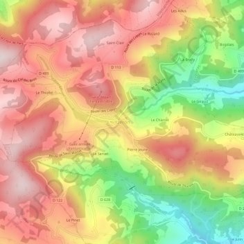 Yzeron topographic map, elevation, terrain