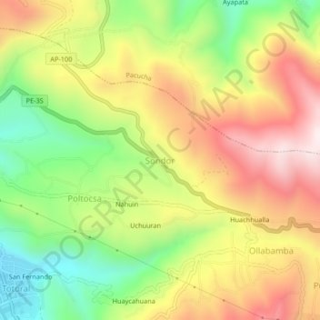 Sondor topographic map, elevation, terrain