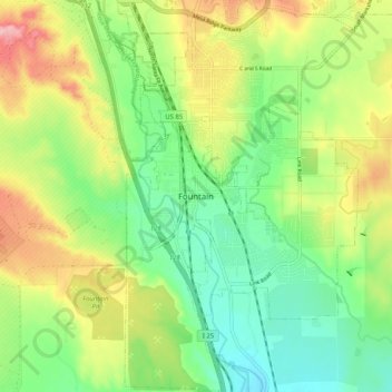 Fountain topographic map, elevation, terrain