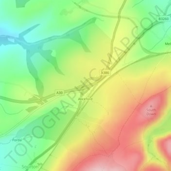 Sourton Down topographic map, elevation, terrain