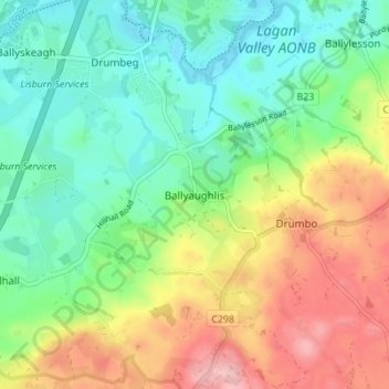 Ballyaughlis topographic map, elevation, terrain