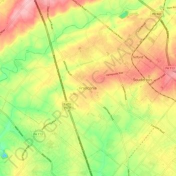 Franconia topographic map, elevation, terrain