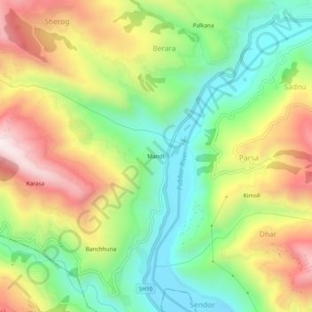 Mandli topographic map, elevation, terrain